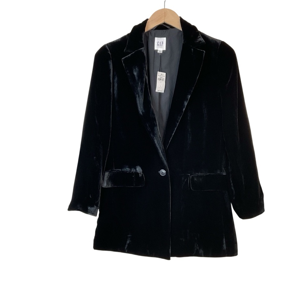 Gap Velvet Blazer Black Lightweight Notch Collar Size 2